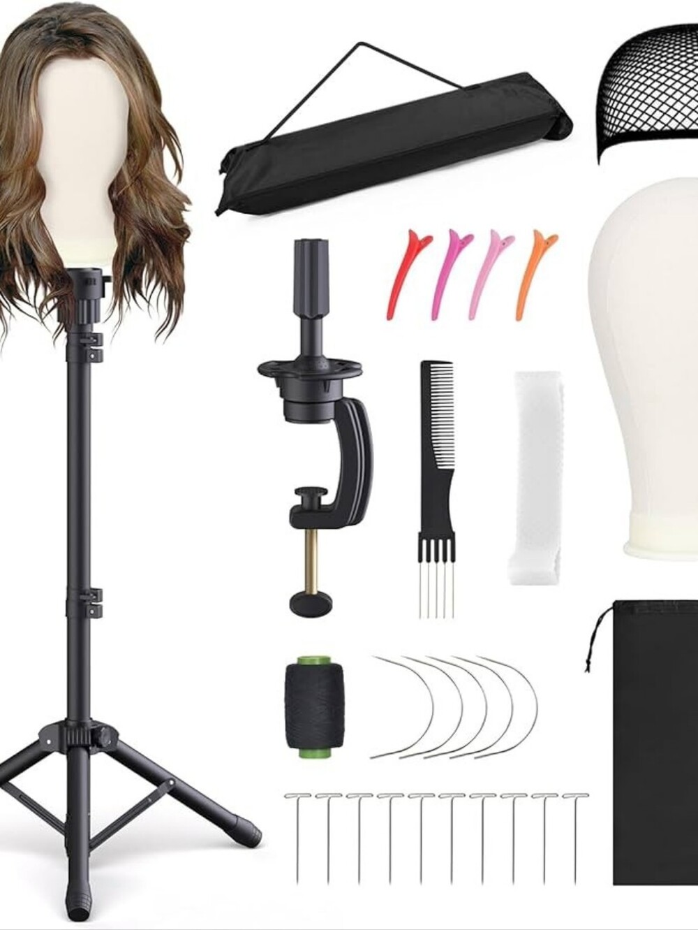 Mannequin Head Stylist Kit with Adjustable Stand and Accessories